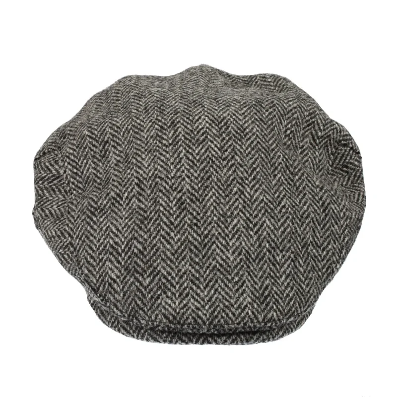 men s harris tweed flat cap black grey