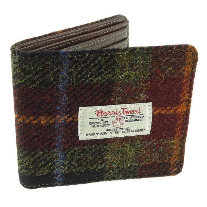 men s harris tweed mull wallet orange green check