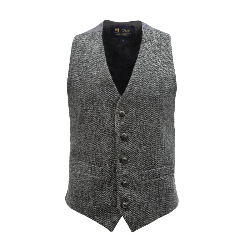 men s harris tweed wool waistcoat lewis dark grey herringbone