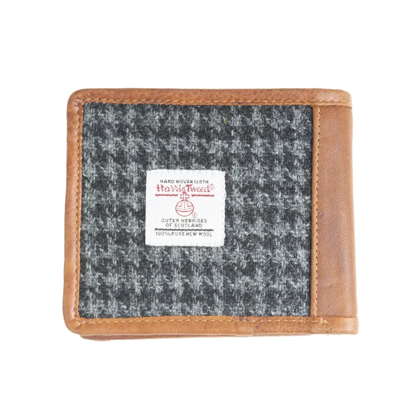 men s leather wallet houndstooth black grey tan