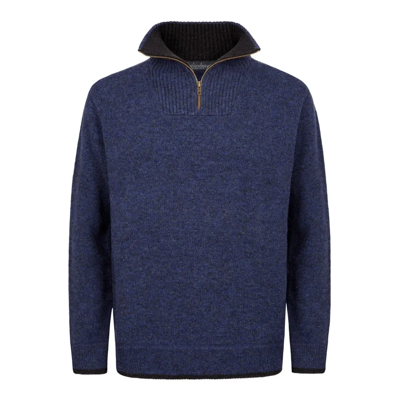 men s navy marl knitted half zip pullover