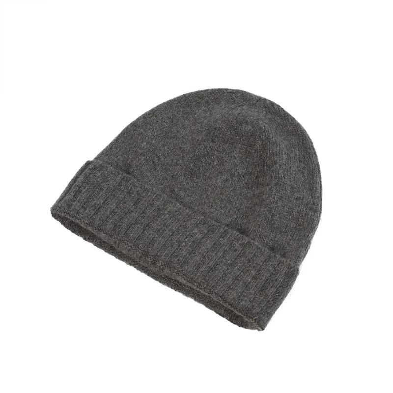 men s plain knit beanie with ribbed turn up ptarmigan