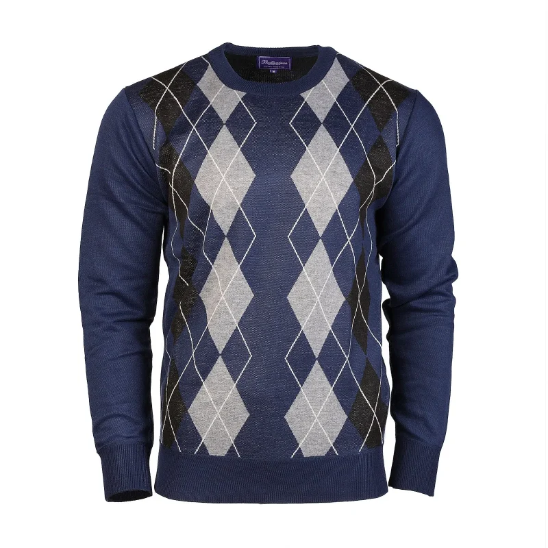 men s royal blue argyle crew neck sweater