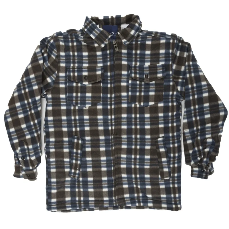 men s sherpa shirt jacket navy brown plaid