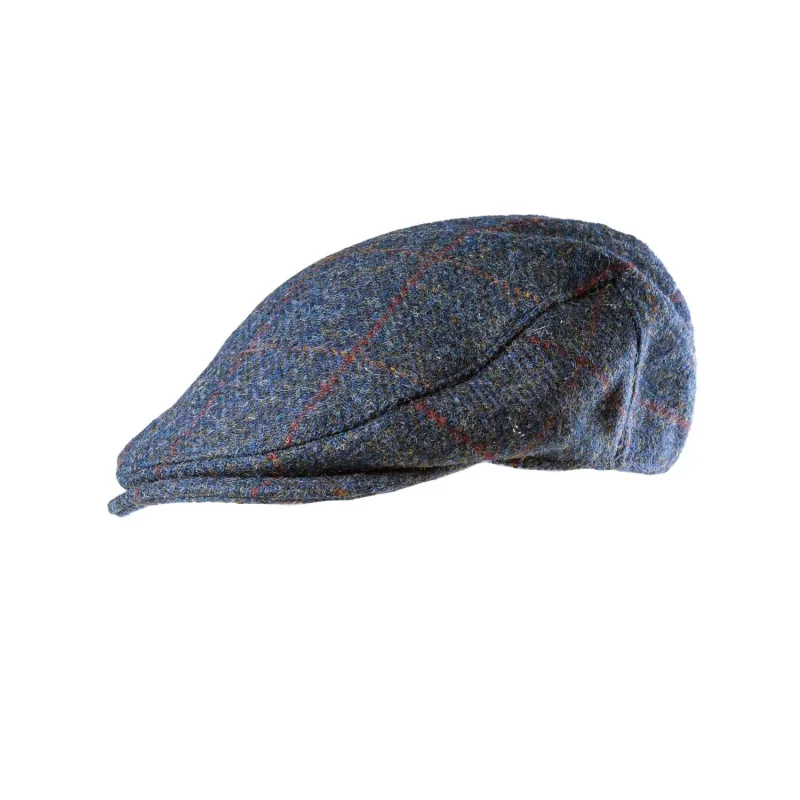 men s steel blue tweed flat cap highland harris check