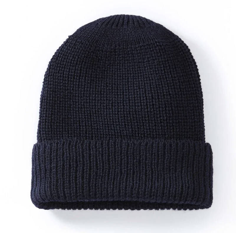 men s wool ribbed beanie hat made in england navy