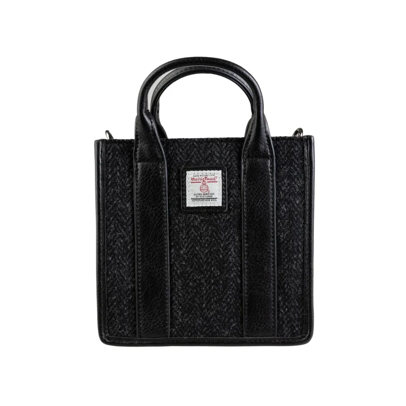 mini black herringbone tote bag by tobi