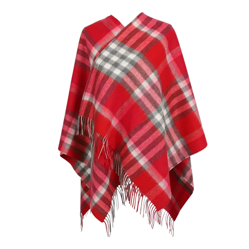 mini checkered tartan kids cashmere cape red