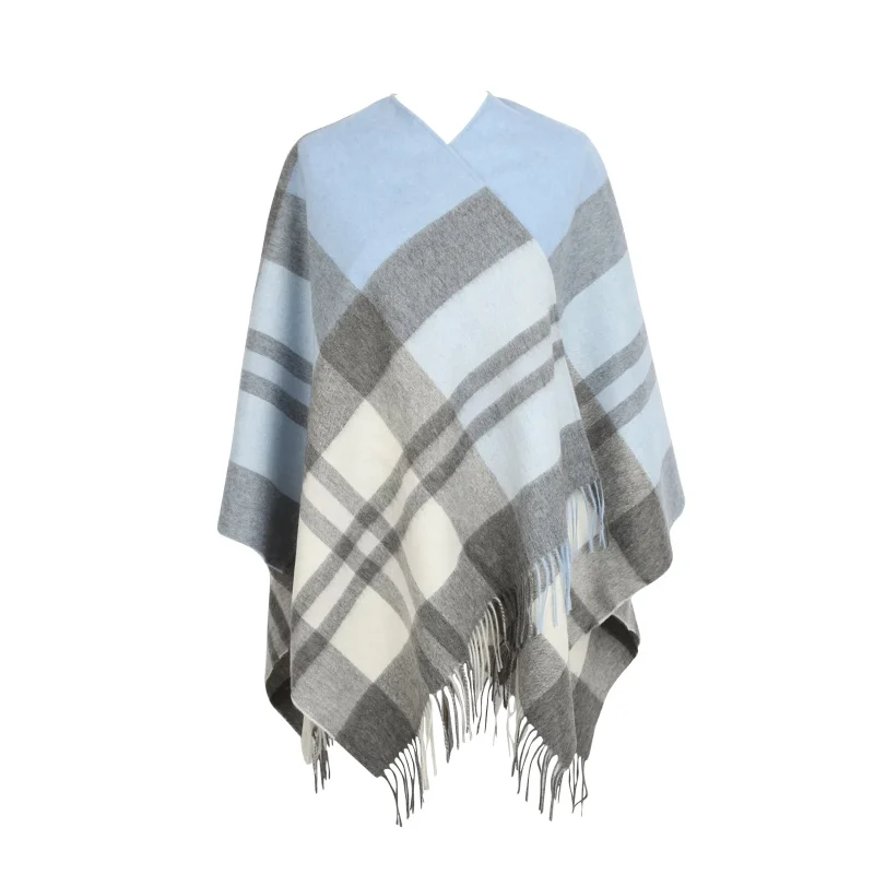 mini me kids tartan cashmere cape blue