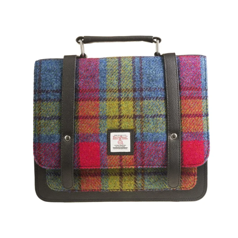 mini messenger bag blue pink plaid