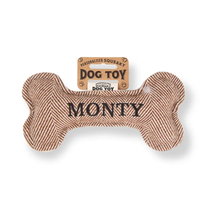 monty squeaky bone dog toy