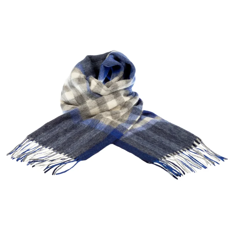 navy 90 10 cashmere chequer tartan scarf