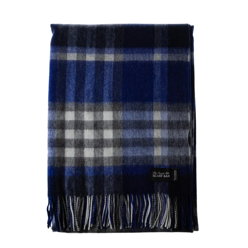 navy cashmere blend chequer blanket