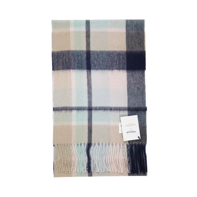 navy greige tartan scarf 100 lambswool