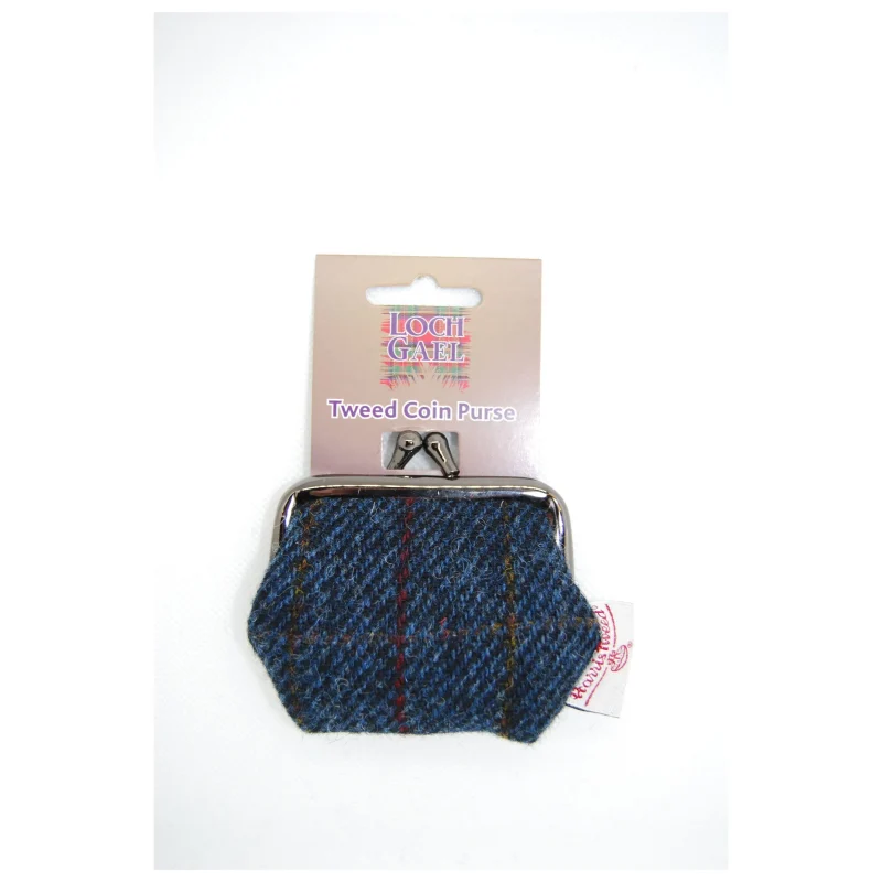 navy harris tweed 7cm card purse