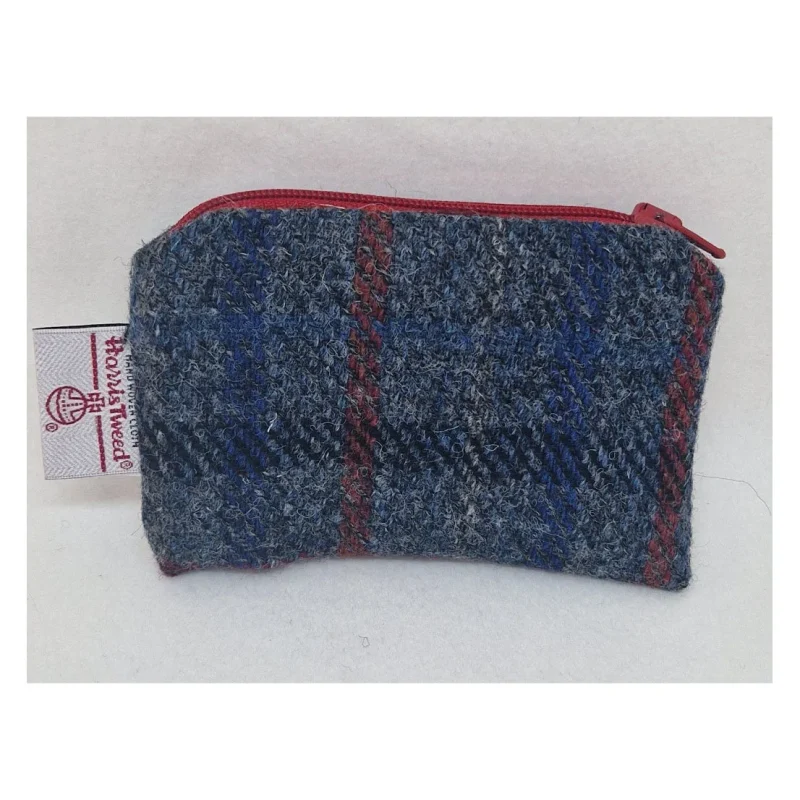 navy harris tweed zip coin purse