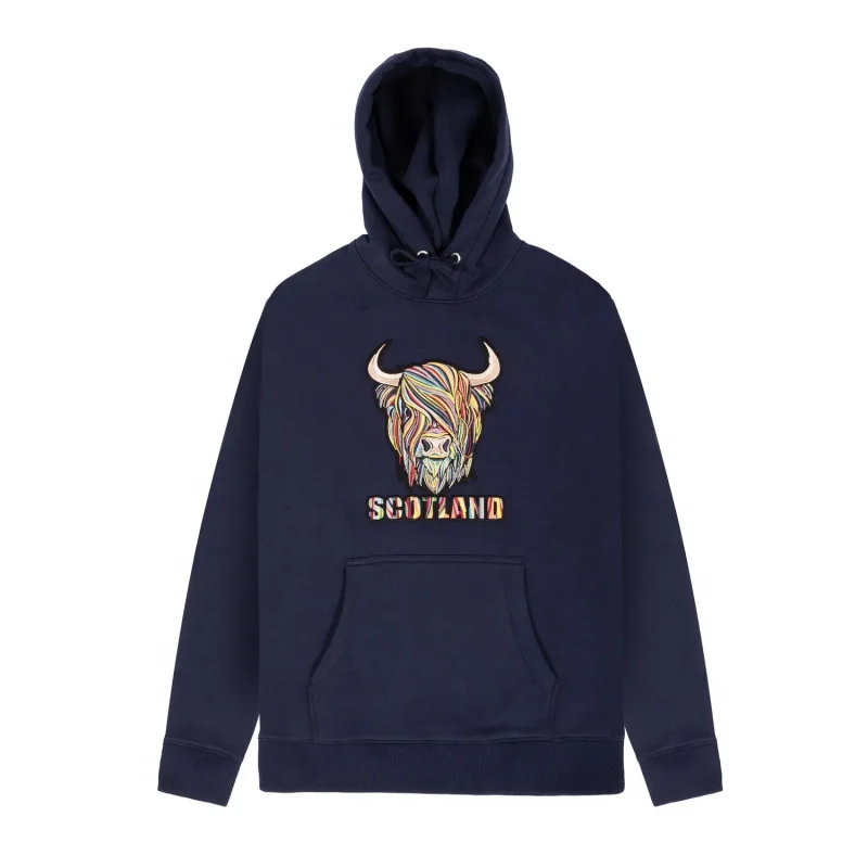 navy highland cow embroidered sweatshirt hoodie