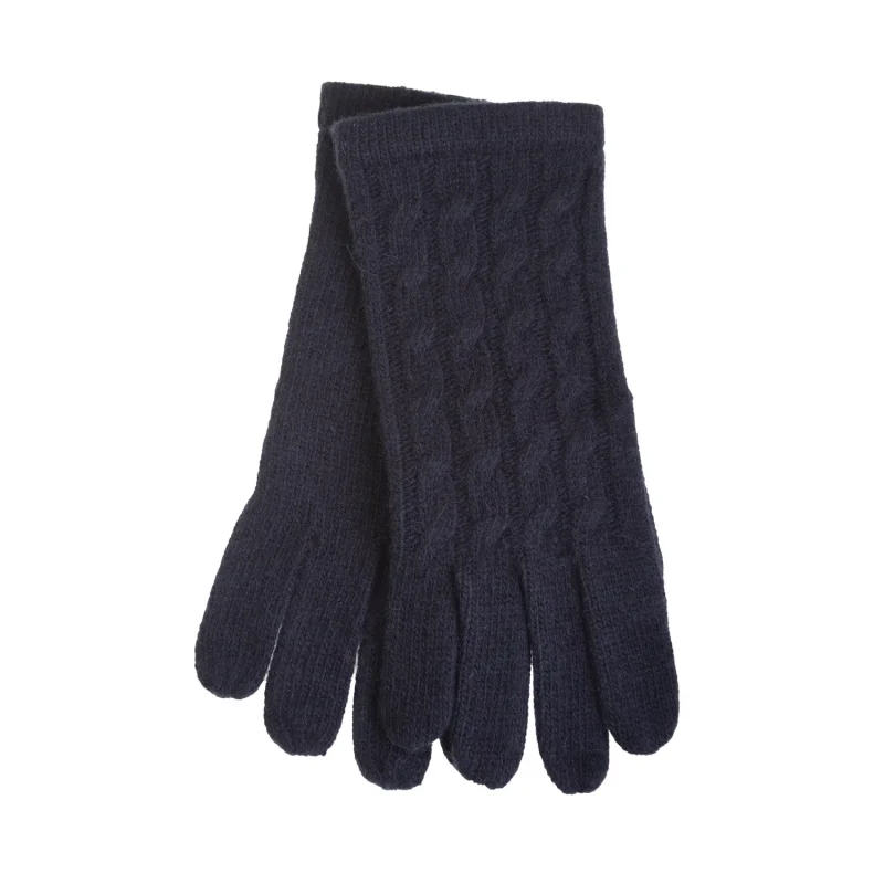 navy lambswool cable knit gloves for women