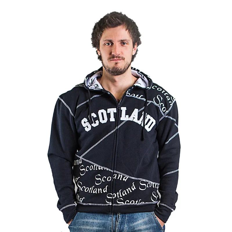 navy scotland scroll hoodie zip up top