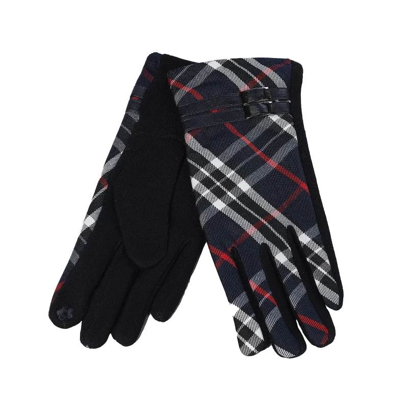 navy tartan buckle glove