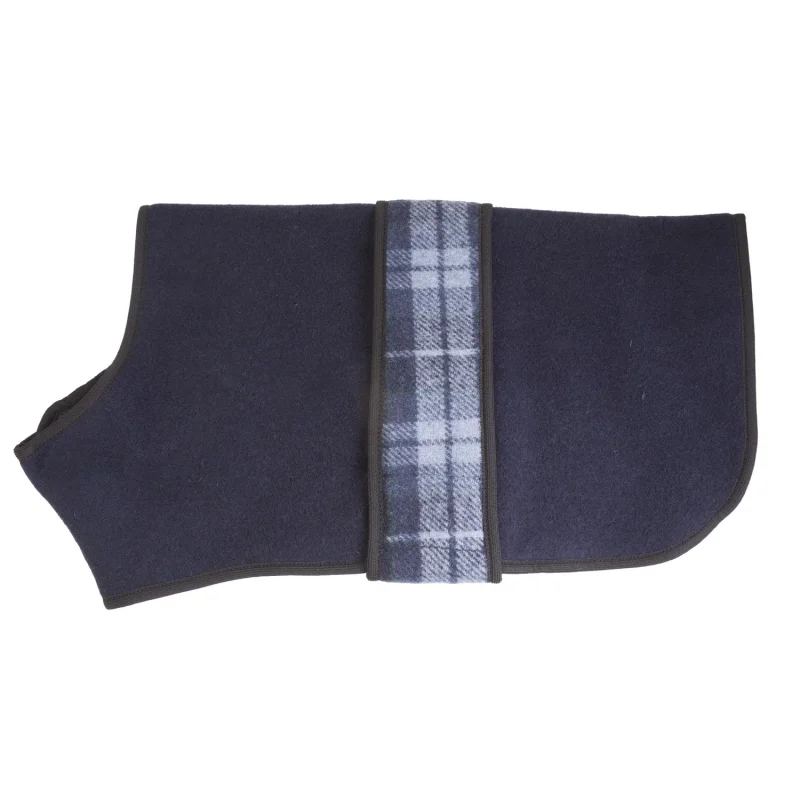 navy wool tartan trim dog coat