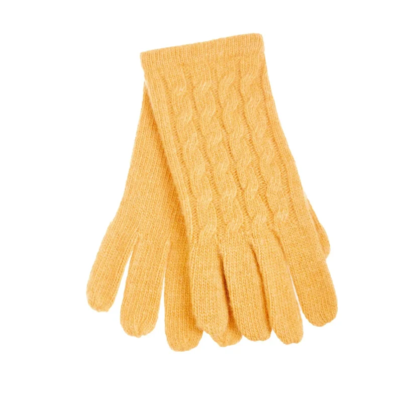 ochre lambswool cable knit gloves for women