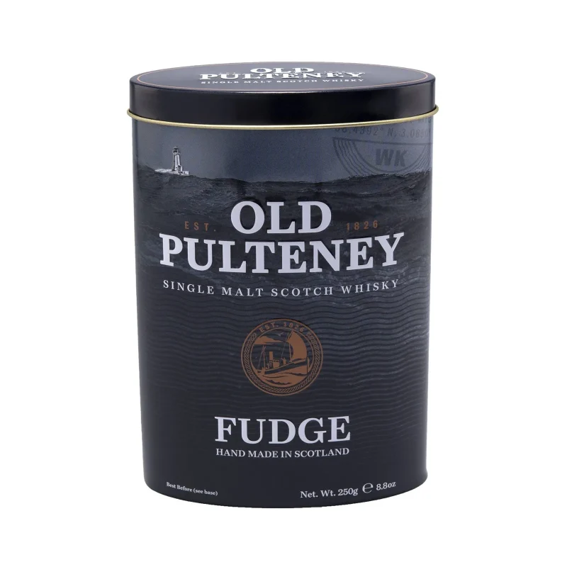 old pulteney whisky fudge tin