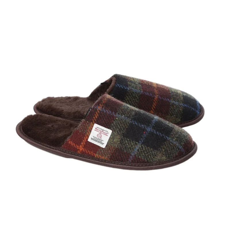 orange green check harris tweed slippers