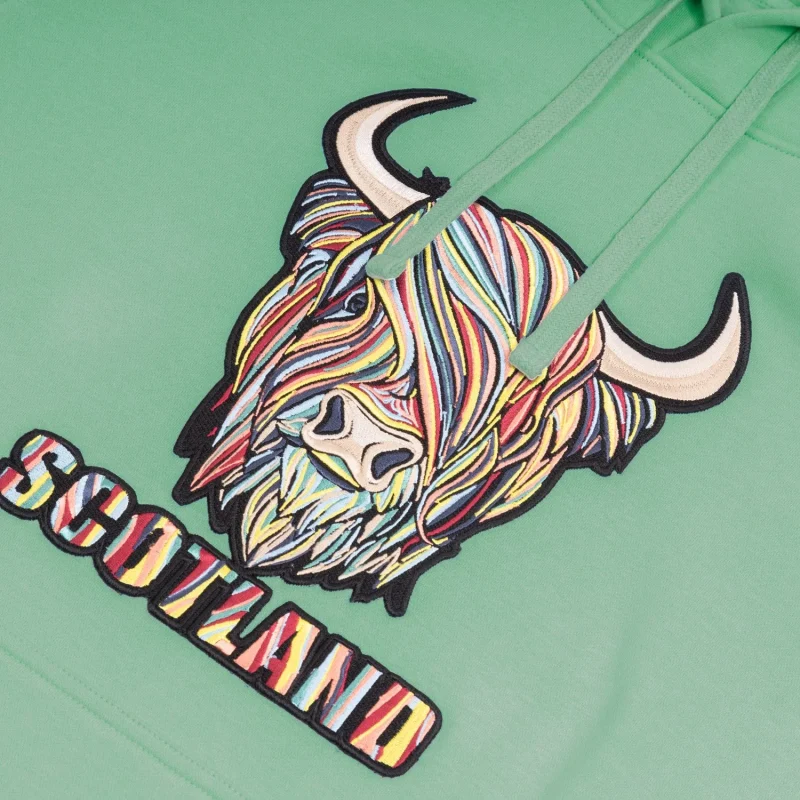 pastel green highland cow hooded sweatshirt for adults