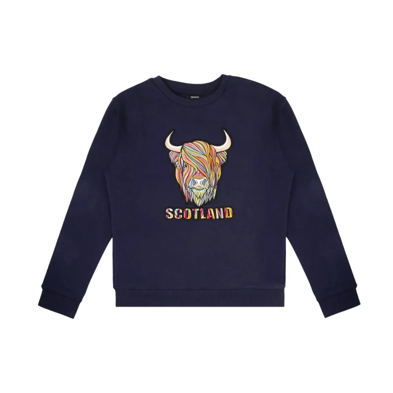 pastel high low cow patch sweatshirt navy