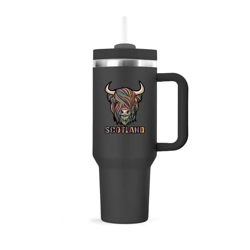 pastel highland cow 40oz cup with black straw