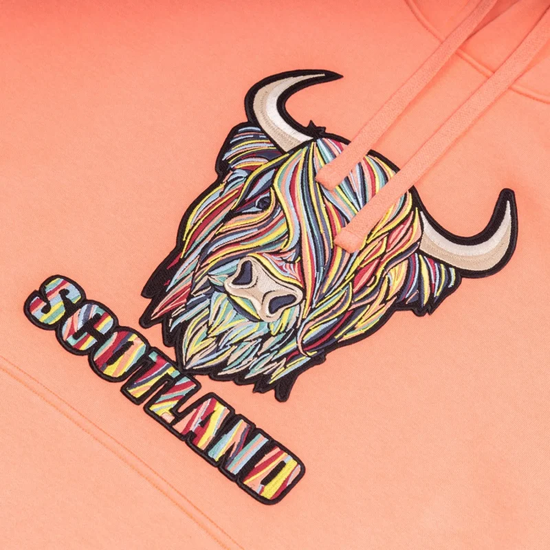 pastel highland cow hooded sweatshirt coral