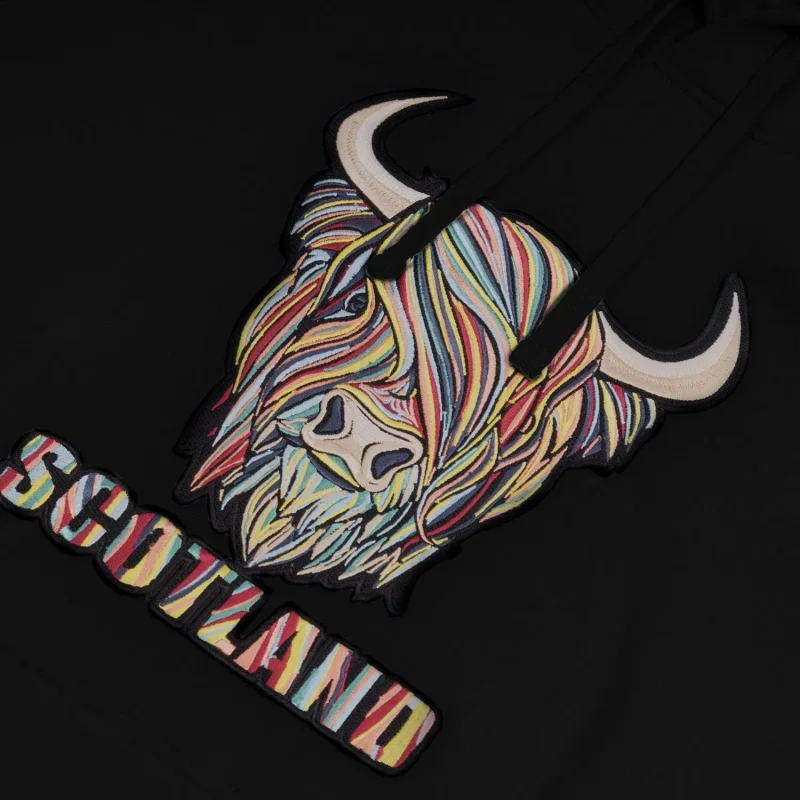 pastel highland cow hoodie for adults black