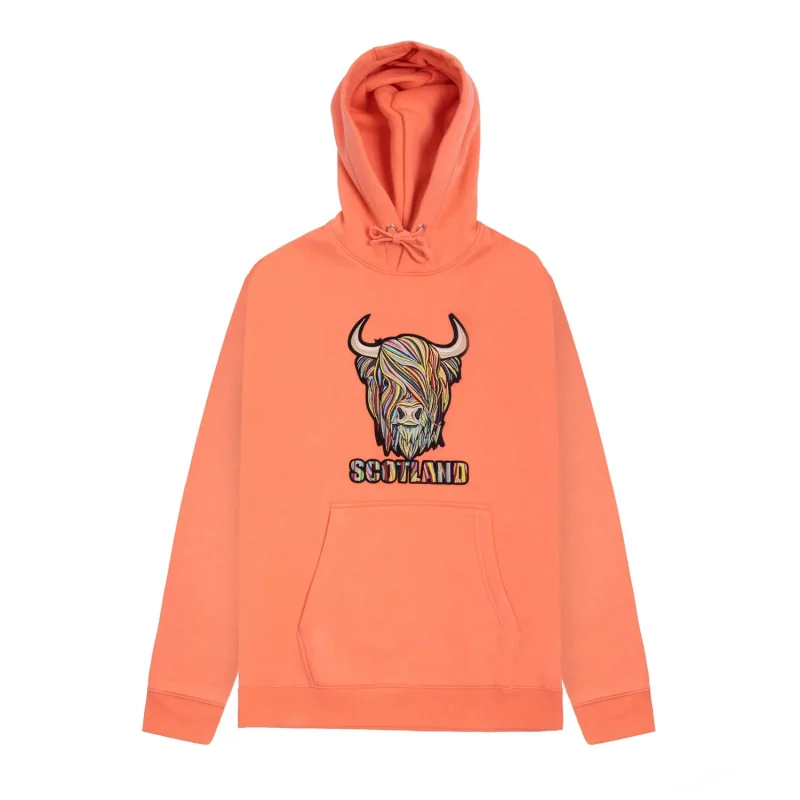 pastel red highland cow hooded sweatshirt