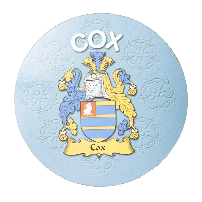 personalized cork coasters cox family crest