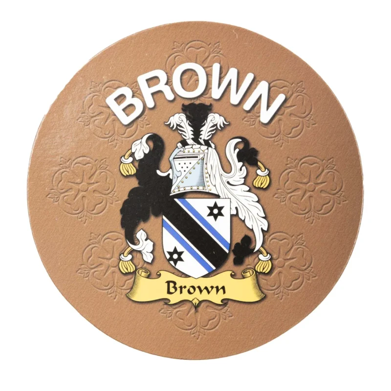 personalized family name round brown cork coaster