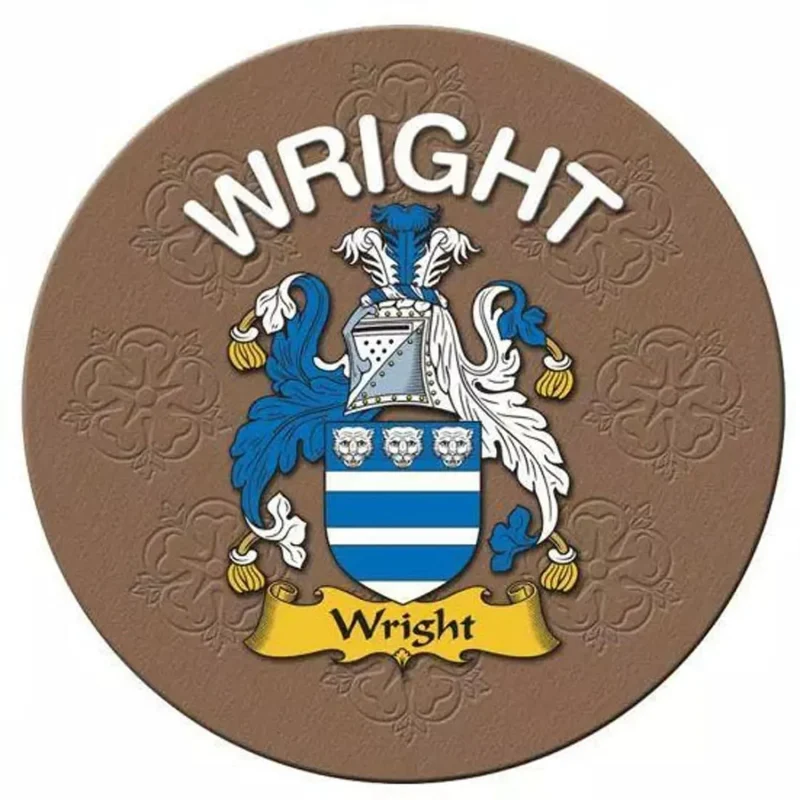 personalized wright family round cork coasters