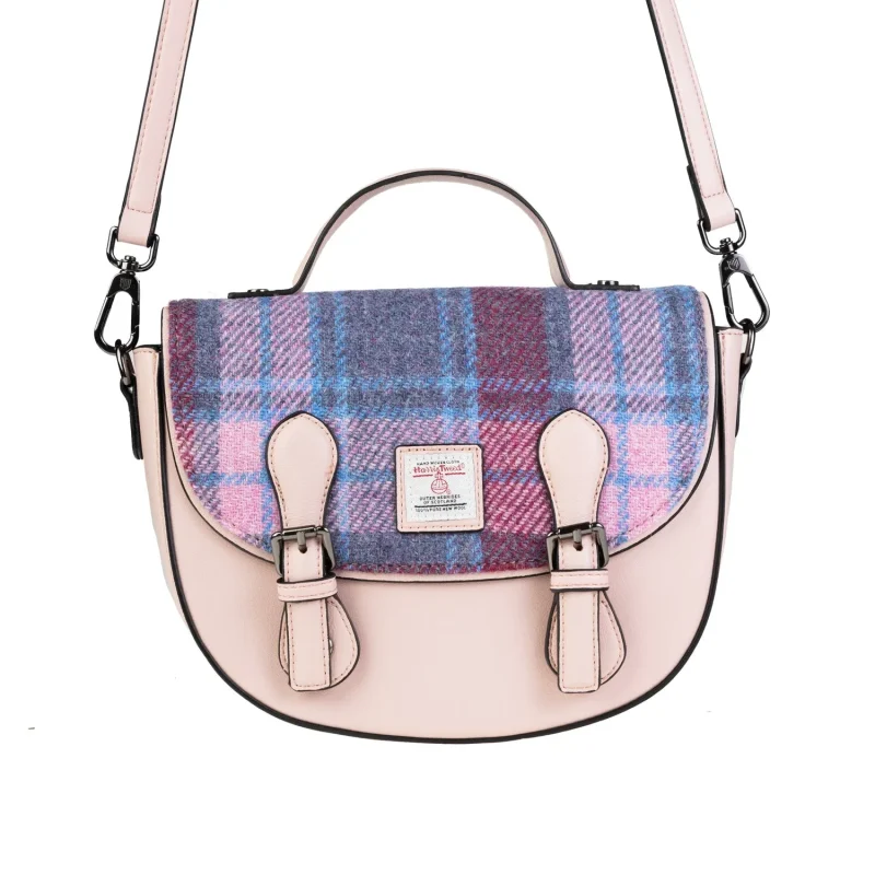 pink blue tartan cobble satchel