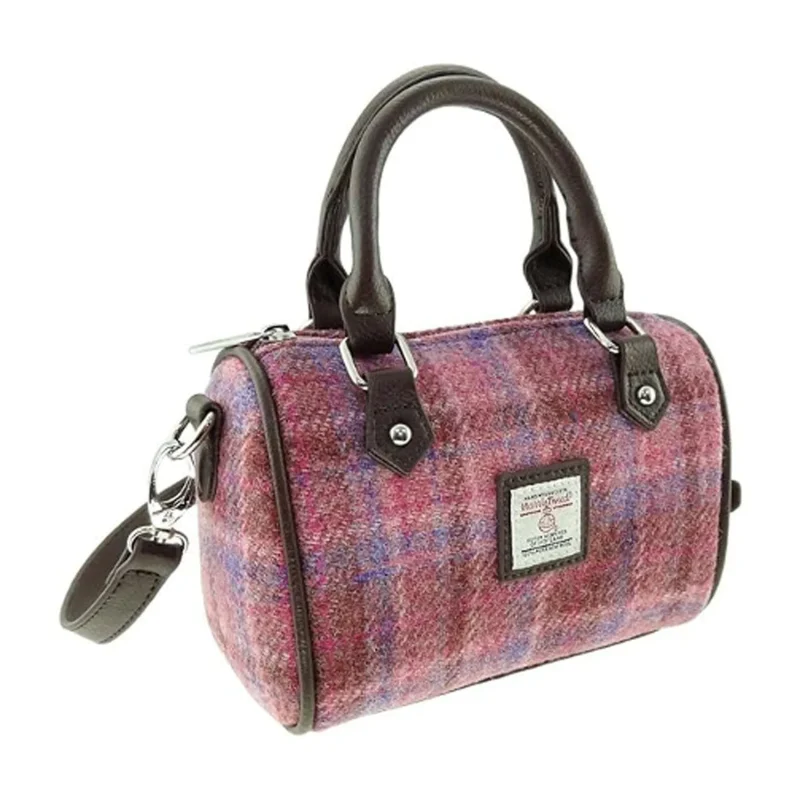 pink check harris tweed mini bowling bag