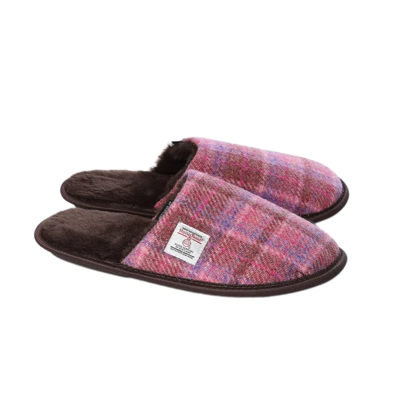 pink check harris tweed slippers