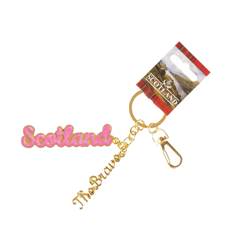 pink glitter metal keyring scotland design