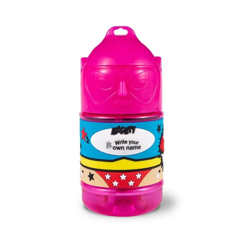 pink superhero bottle for kids