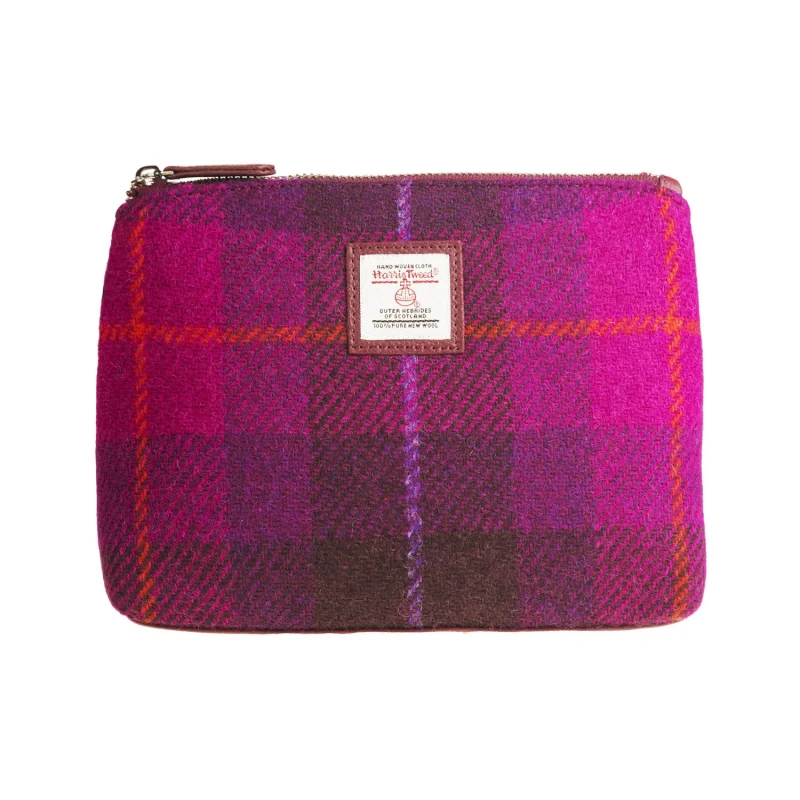 purple check cosmetic bag