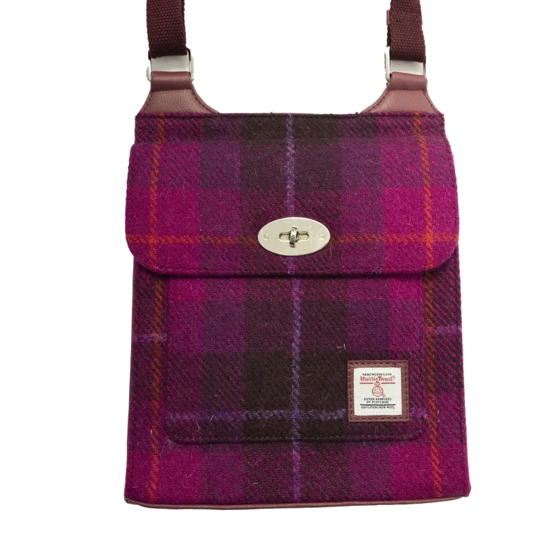 purple check satchel bag