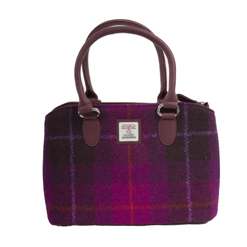 purple check top handle bag