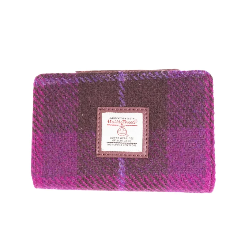 purple check zip purse