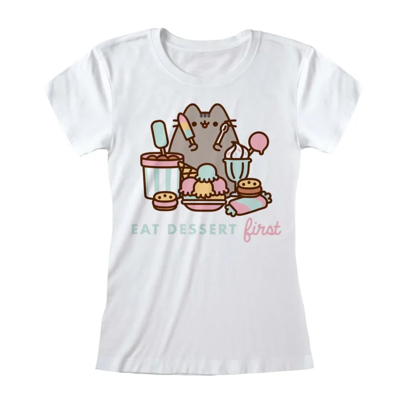 pusheen eat dessert first graphic tee