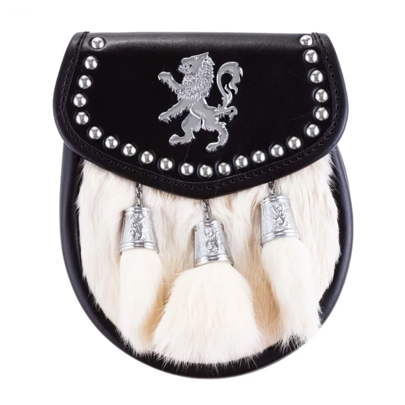 rabbit fur lion rampant sporran with half dress studs