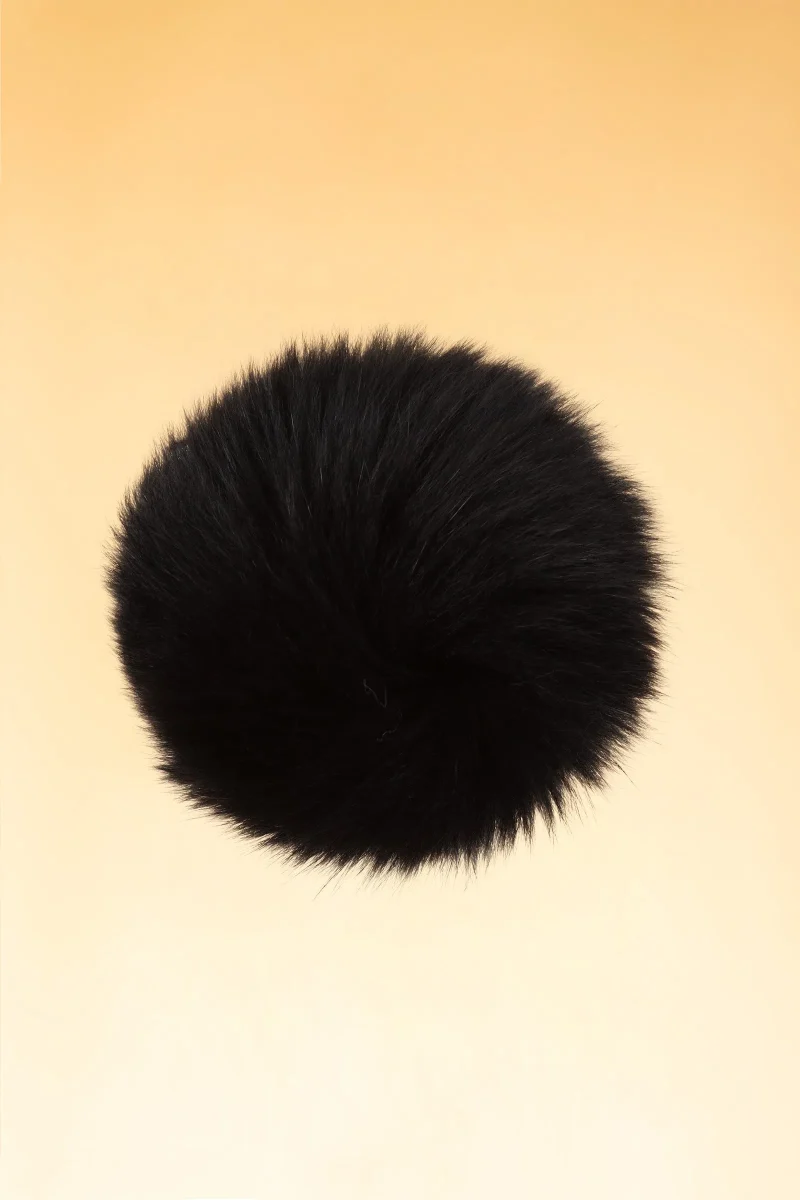 real fur black pom pom set