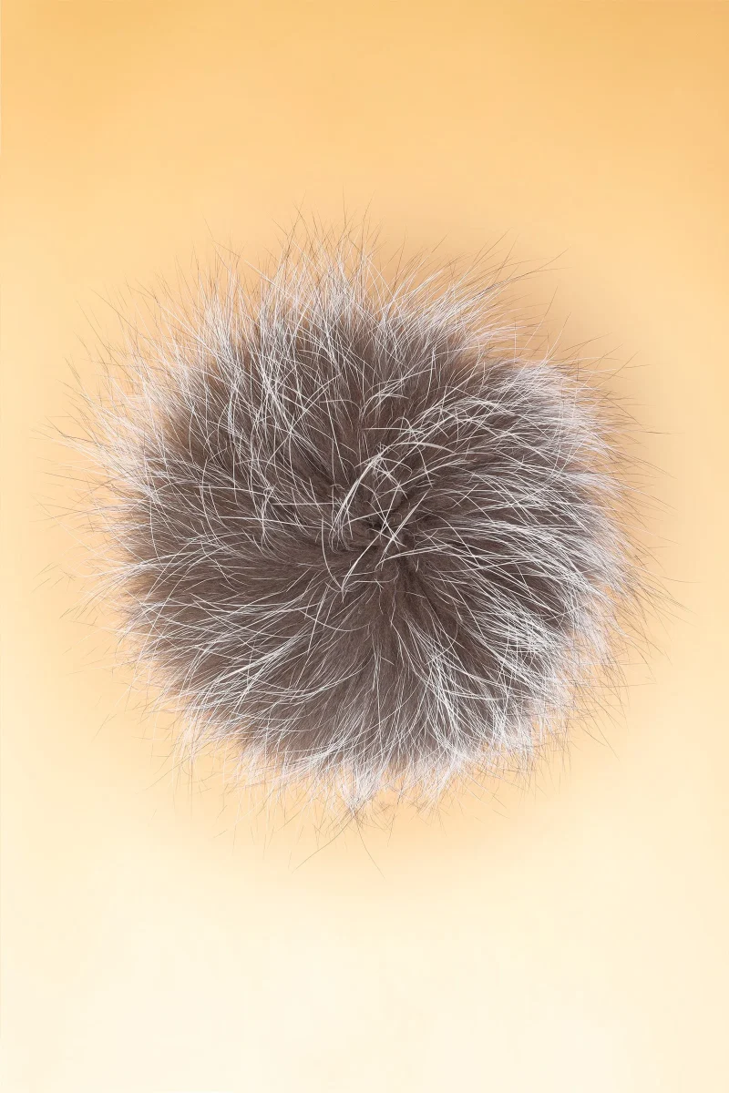 real fur grey mix pom pom hat